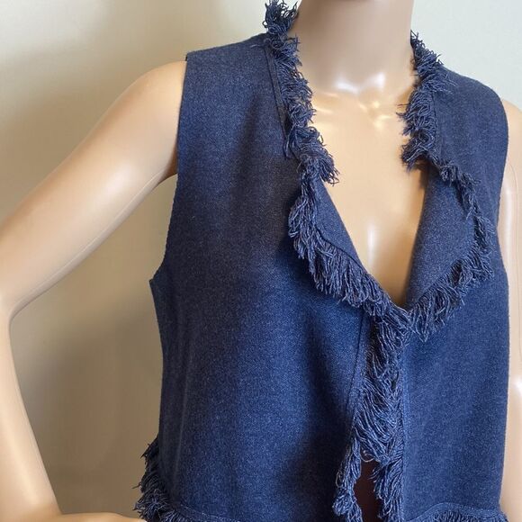 ❤️Last Chance II Sisters longline indigo fringe sweater vest size S - Picture 2 of 9